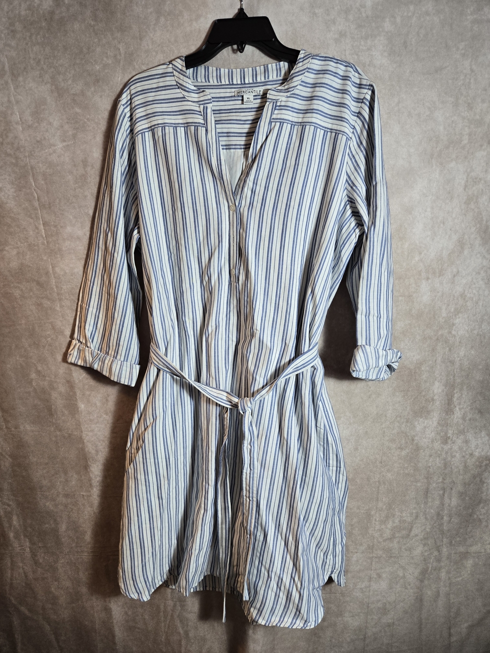 J. Crew Blue and White Striped Midi Shirt Dress Sz XL Womens Casual